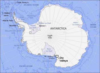 Antarctic map with the Dry Valleys located