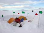 Mike and the tents at snow school