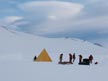 Tents with mountain behind