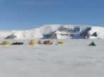 Our lower camp, with a backdrop of Treves Butte and Discovery Ridge overlooked by the towering Mount Glossopteris.